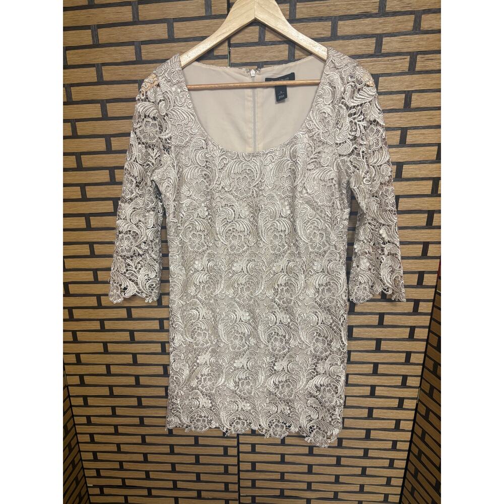 White House Black Market Tan Lace Dress Size 6